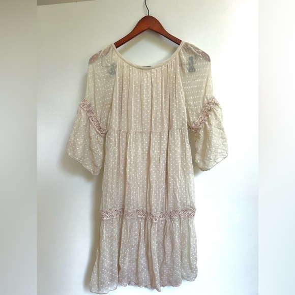 Bellamrbia Silk Blend Boho Tiered Dress made in Italy ivory off white - Picture 2 of 6